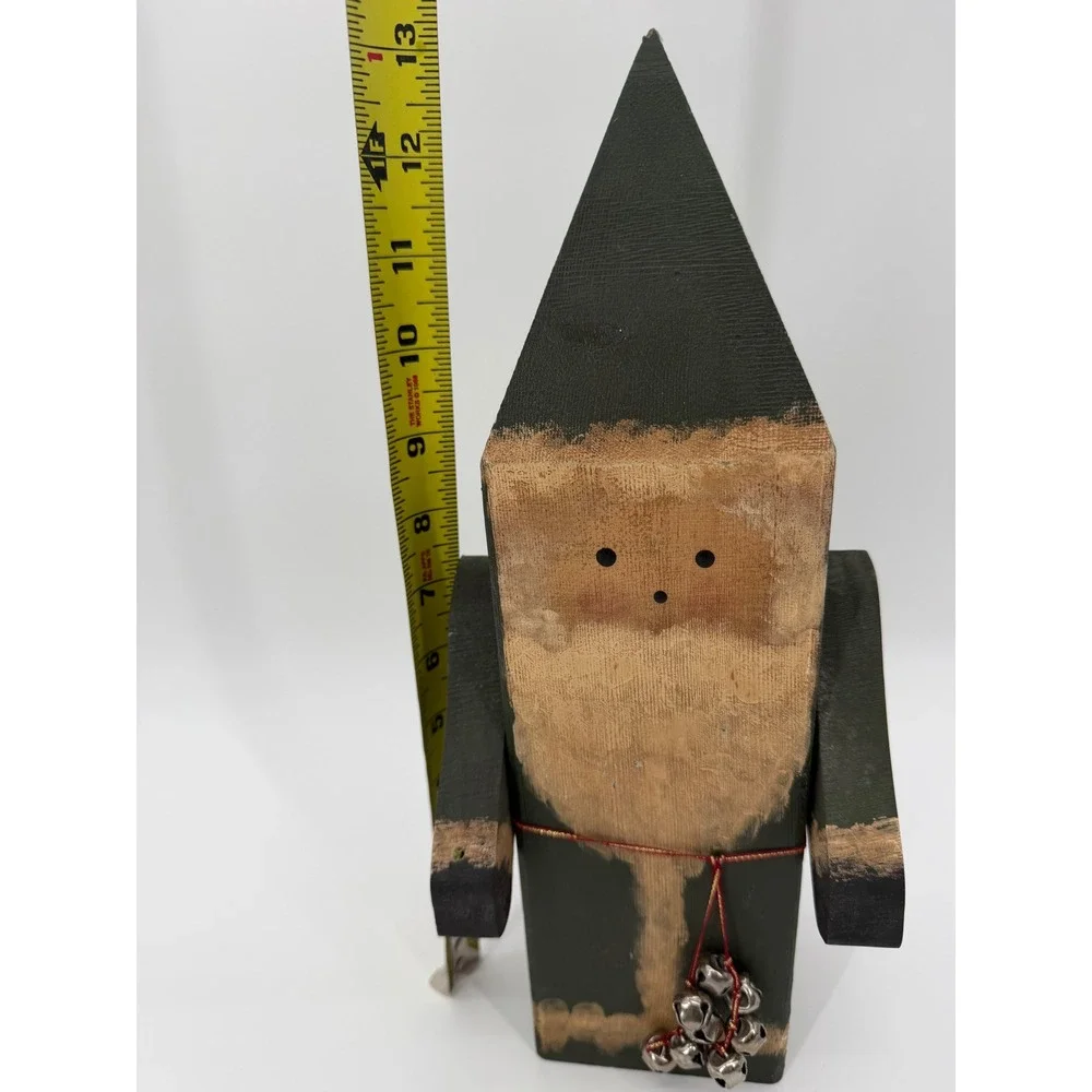 Rustic Wooden Santa Claus Figurine Primitive Folk Art Christmas Decor Green 12in
